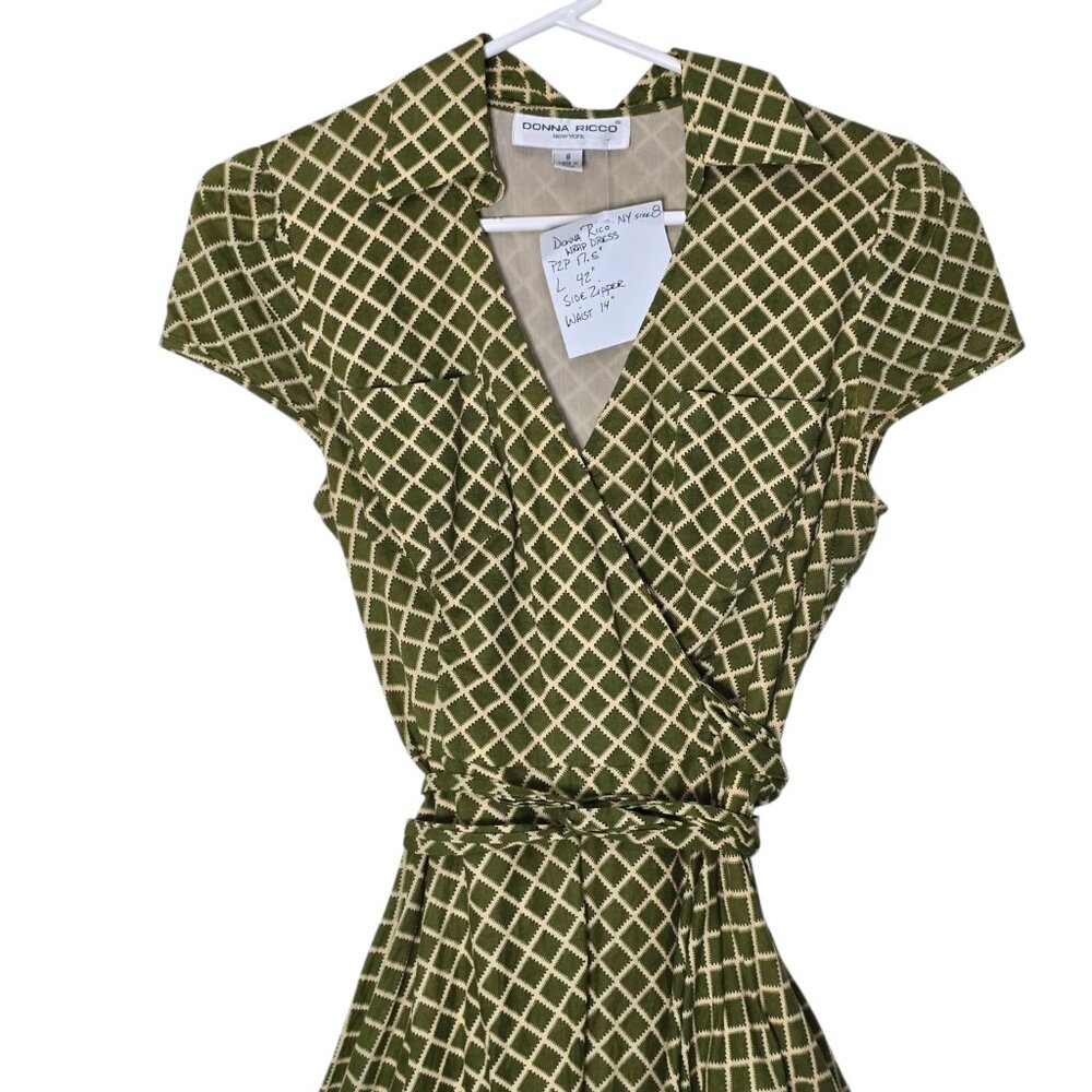 Donna Ricco  Olive Grid Wrap Dress - Picture 2 of 6